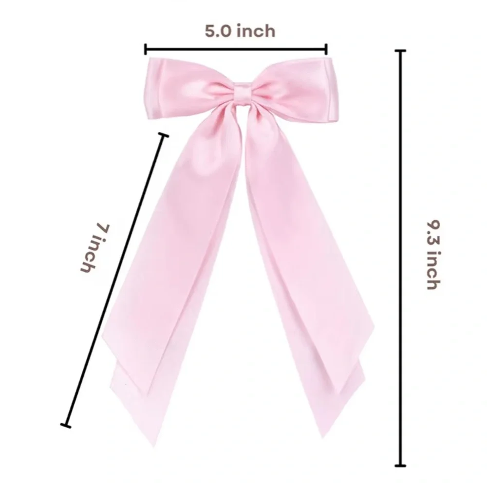 Pink Satin Ribbon Bow Hair Clip Double Layer Long Tail Coquette Balletcore